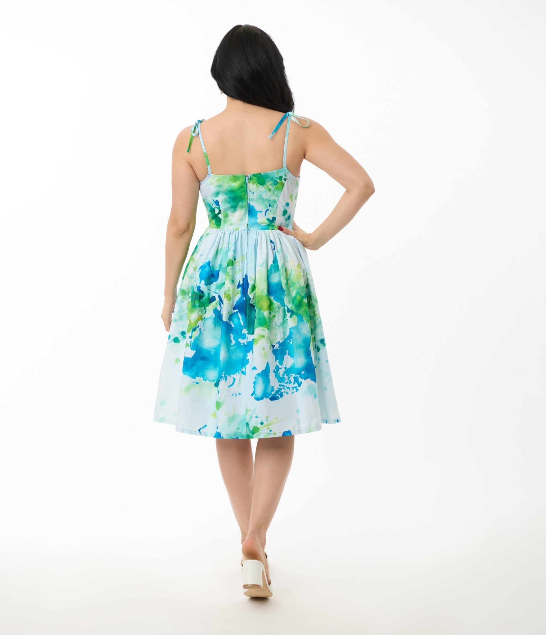 Vintage Earth Map Print Cotton Swing Dress - Retro Bobbie Dress with Unique World Map Design - Perfect for Casual Outings, Travel, and Themed Parties