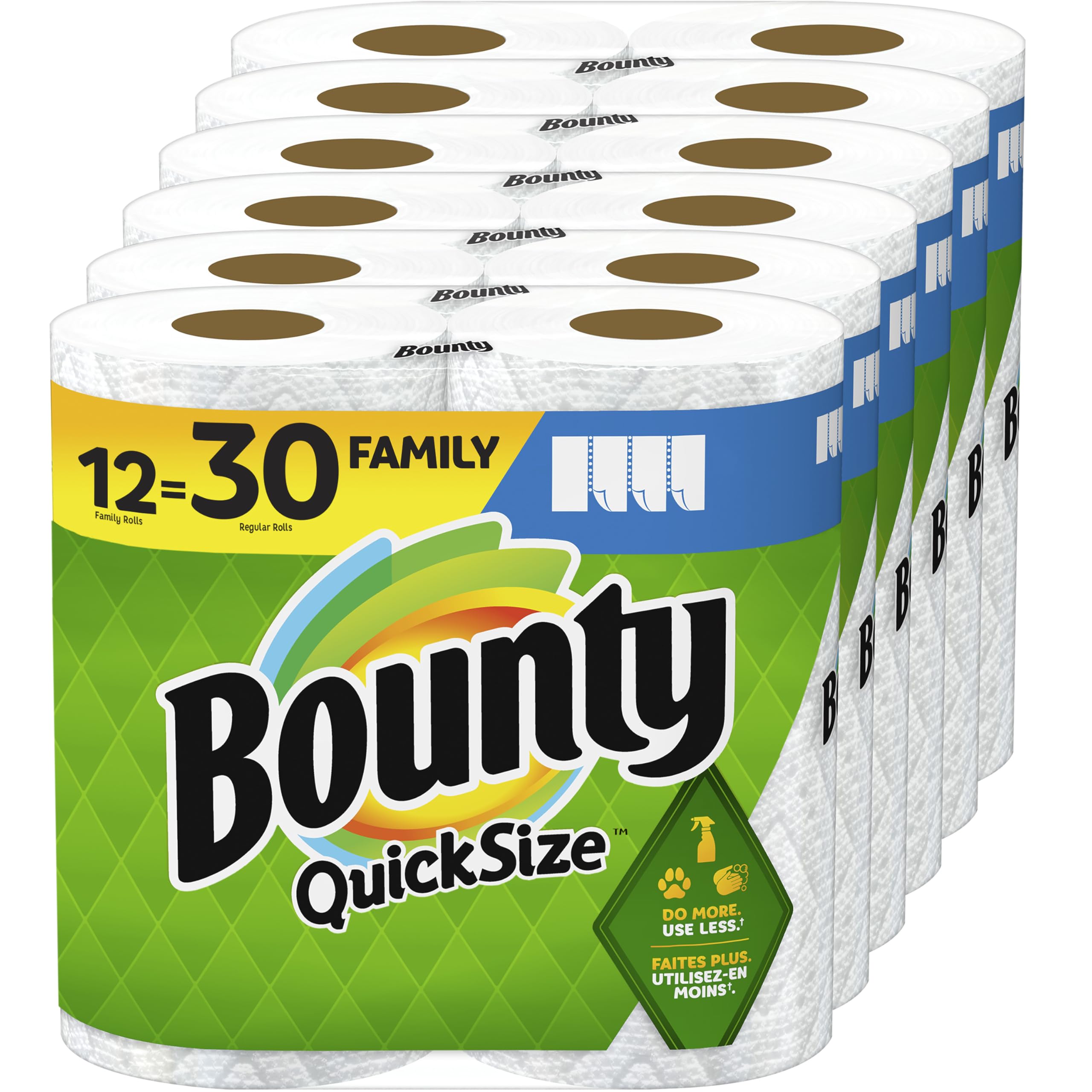 Bounty Quick-Size Paper Towels | White | 12 Family Rolls (30 Regular Rolls) | Ultra Absorbent for Kitchen, Spills & Cleaning