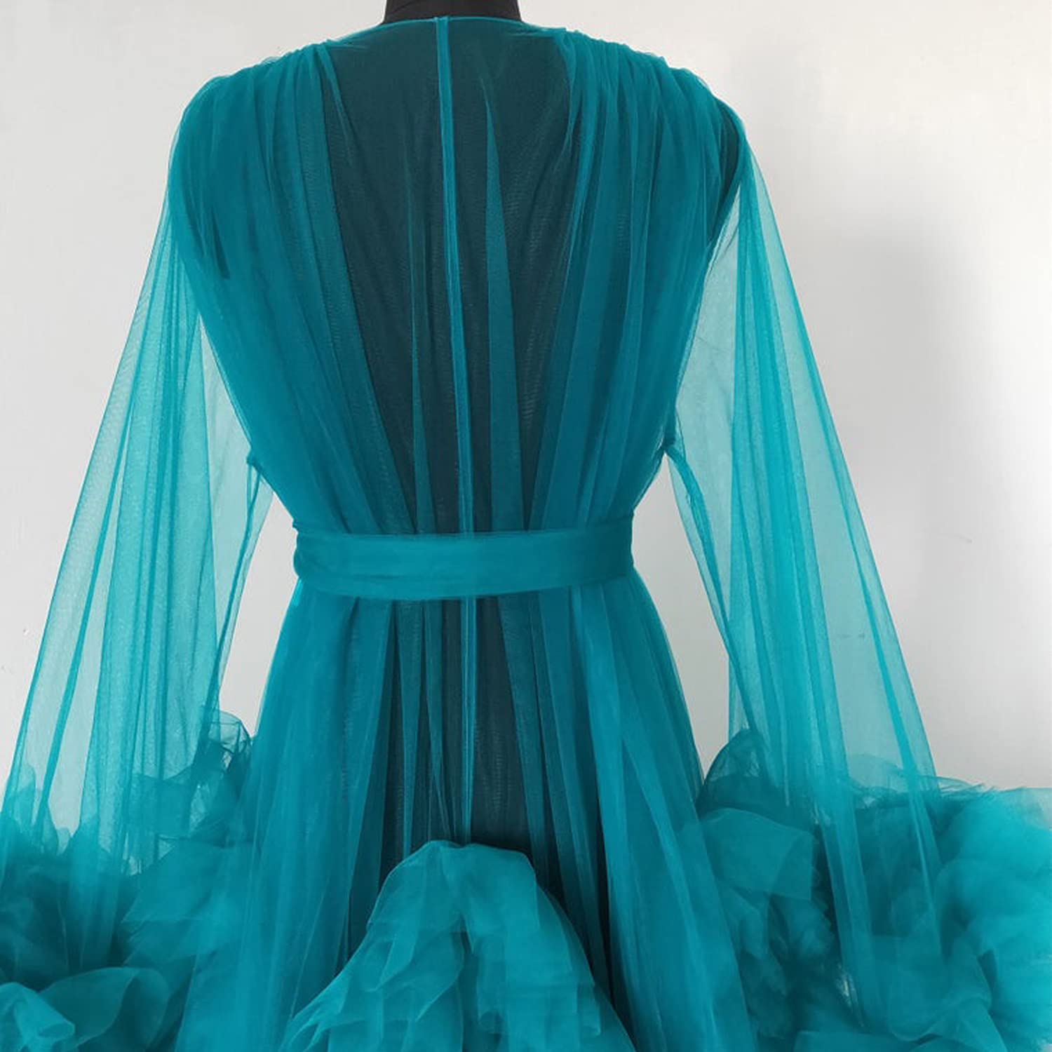 Elegant Tulle Maternity Robe - Long Bridal Nightgown & Bathrobe for Pregnancy Photoshoots | Comfortable Nursing Gown for Baby Showers, Maternity Photos & Hospital Delivery