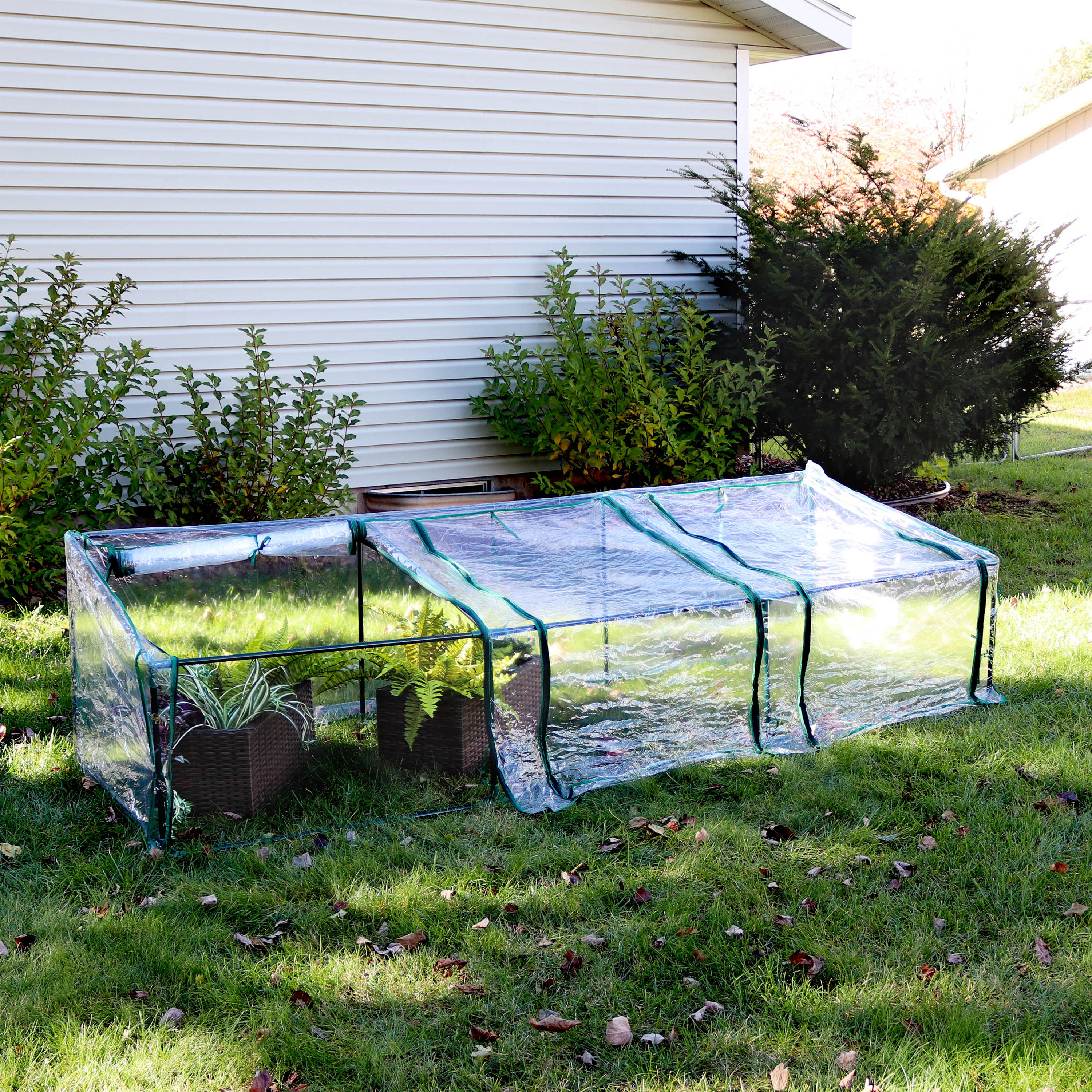 Sunnydaze Slanted Mini Cloche Greenhouse with Zippered Doors - Clear Small Plant Cover for Indoor/Outdoor Gardening, Seed Starting & Plant Protection