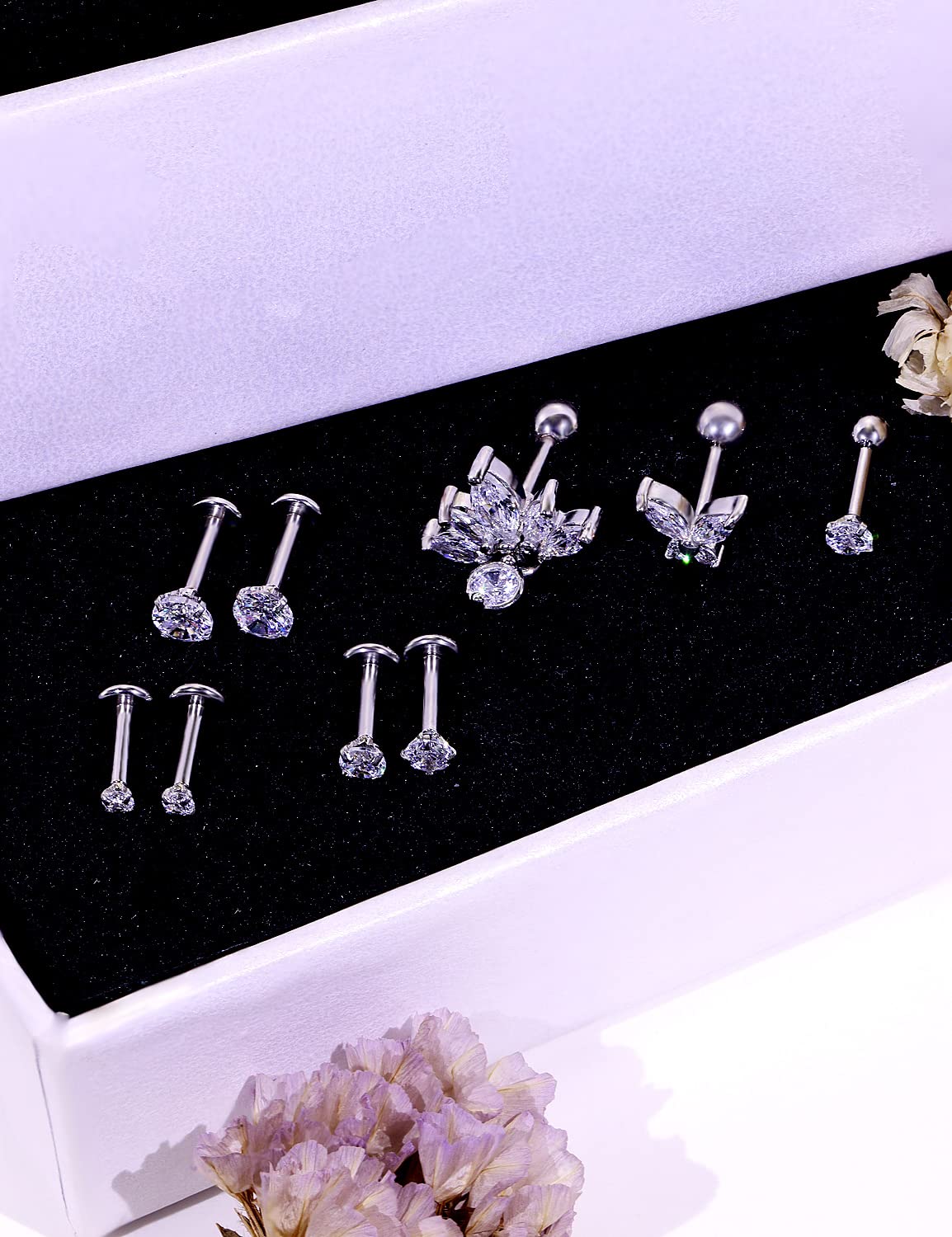 Vsnnsns 16G Surgical Steel Professional Ear Piercing Kit with Needles & Clamp - Safe for Cartilage, Tragus, Helix, Conch, Lobe Piercing - Hypoallergenic Silver Jewelry - Perfect for Home Use, DIY Piercing, and Professional Studios
