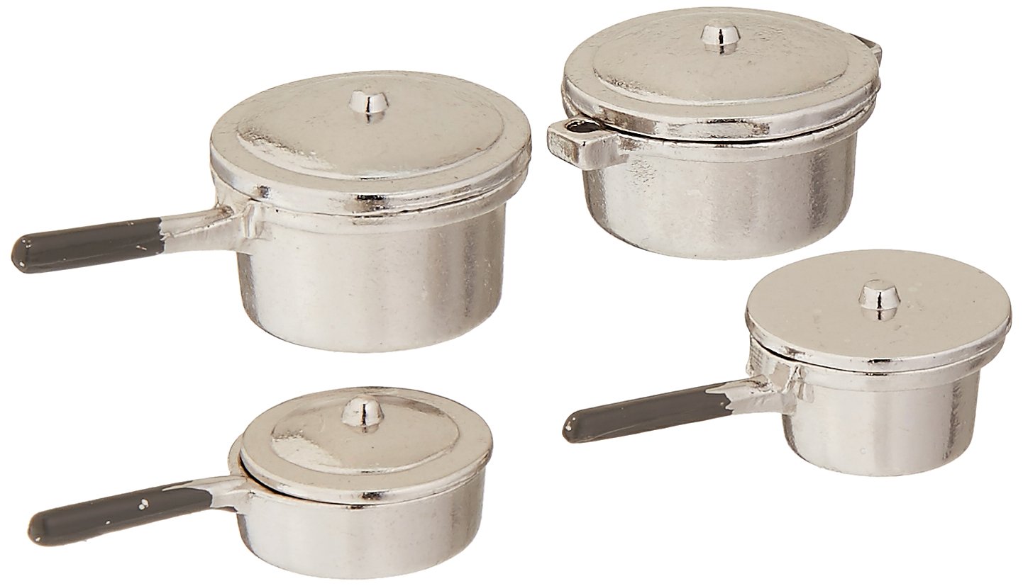 Darice Miniature Silver Stovetop Cookware Set - 8 Piece Tiny Kitchen Utensils for Dollhouse, Party Favors & DIY Crafts - Perfect for Themed Parties, Kids Play & Collectibles