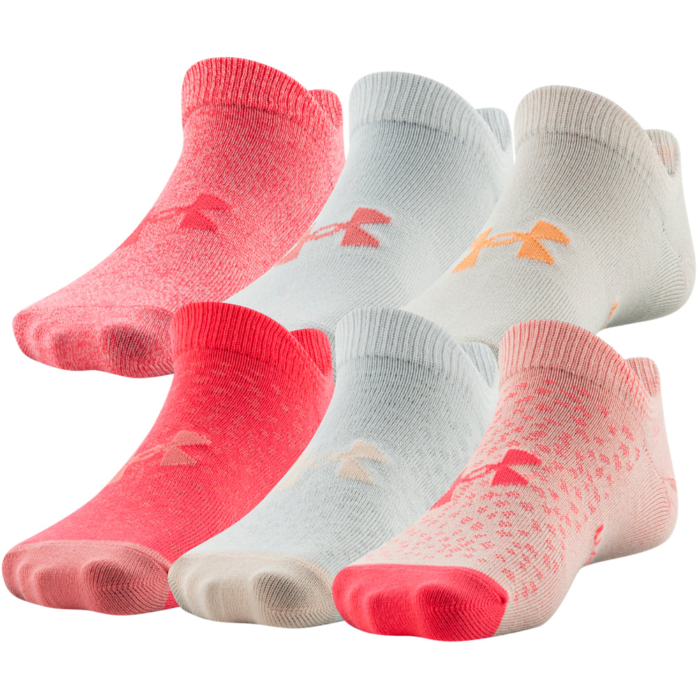 Under Armour Youth Essential No Show Socks 6-Pack for Girls - Breathable & Cushioned Athletic Socks for Running, School & Everyday Comfort