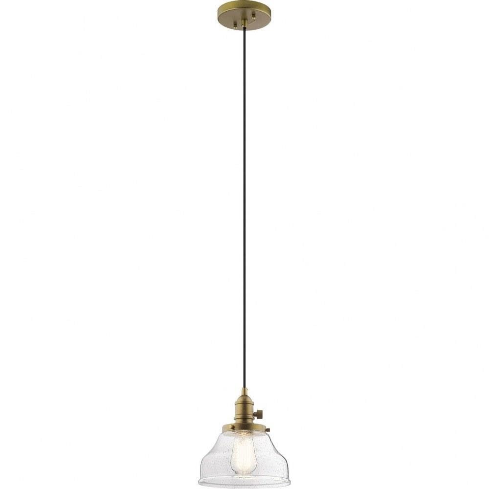 Kichler 43850NBR Avery 1-Light Pendant in Natural Brass - 100W Modern Ceiling Light Fixture for Dining Room, Kitchen Island & Bedroom Lighting