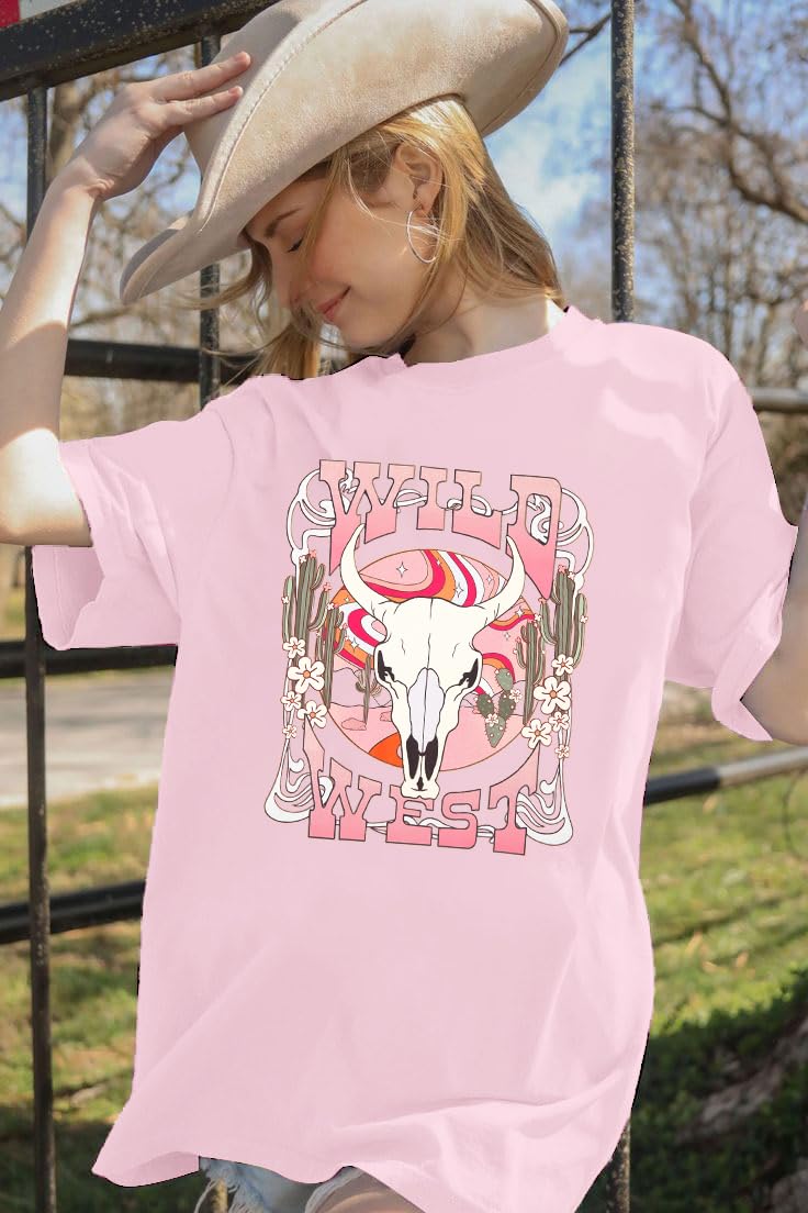 Western Shirts for Women - Wild West T-Shirt, Cowgirl Outfits, Oversized Country Music Concert Tee | Perfect for Rodeo, Music Festivals & Western Style Fashion
