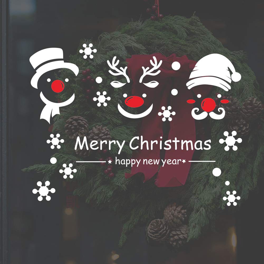 Christmas Window Stickers - Santa Claus Snowflakes Snowman Deer Removable Vinyl DIY Decals for Wall, Window & Door Decor | Holiday Home & Office Decorations