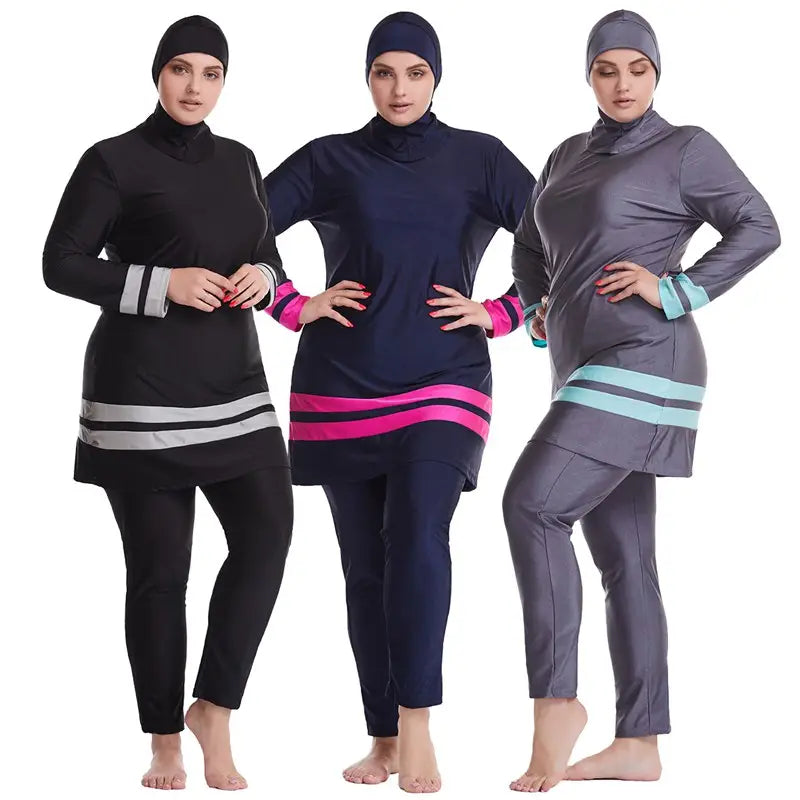 Plus Size Halal Swimwear for Women - Modest 3 Piece Burqini Swimsuit Set | Full Coverage Islamic Beachwear for Swimming, Surfing & Water Activities