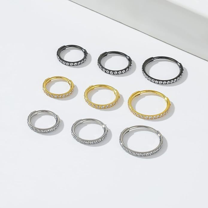 20G 6mm 12mm Pave Hoop Earrings for Septum Piercing | HSPJ282 | Perfect for Everyday Wear, Parties & Special Occasions