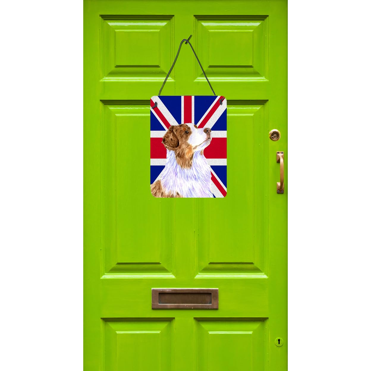 Australian Shepherd with Union Jack Flag Metal Wall Art - British Themed Kitchen, Bar, Bathroom & Front Door Decor - Aluminum Hanging Sign for Home & Office