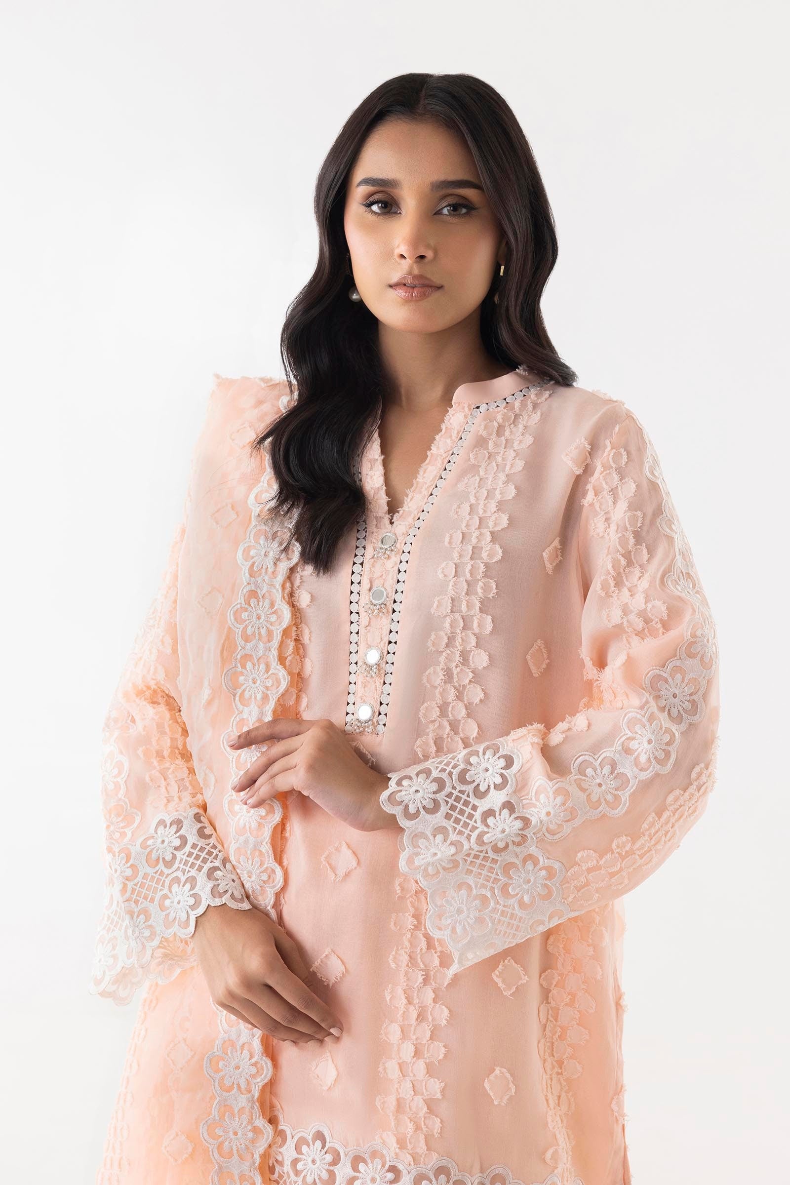 Brochia Peach Stitched Suit by Sana Safinaz | Elegant Embroidered Formal Wear for Women | Perfect for Weddings, Parties & Special Occasions