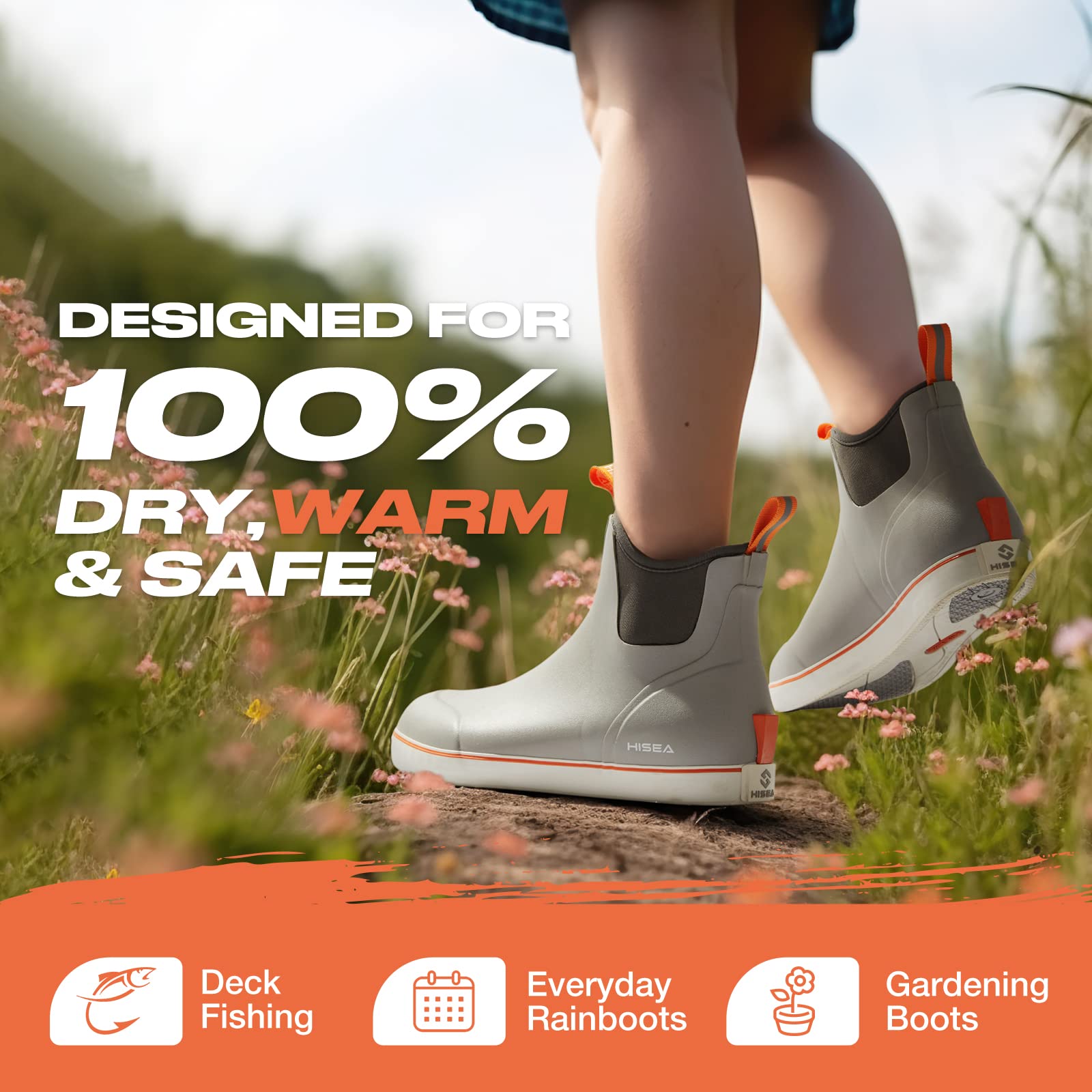 HISEA Women's Waterproof Ankle Rain Boots - Rubber Fishing & Deck Boots for Outdoor, Gardening, and Wet Weather Use