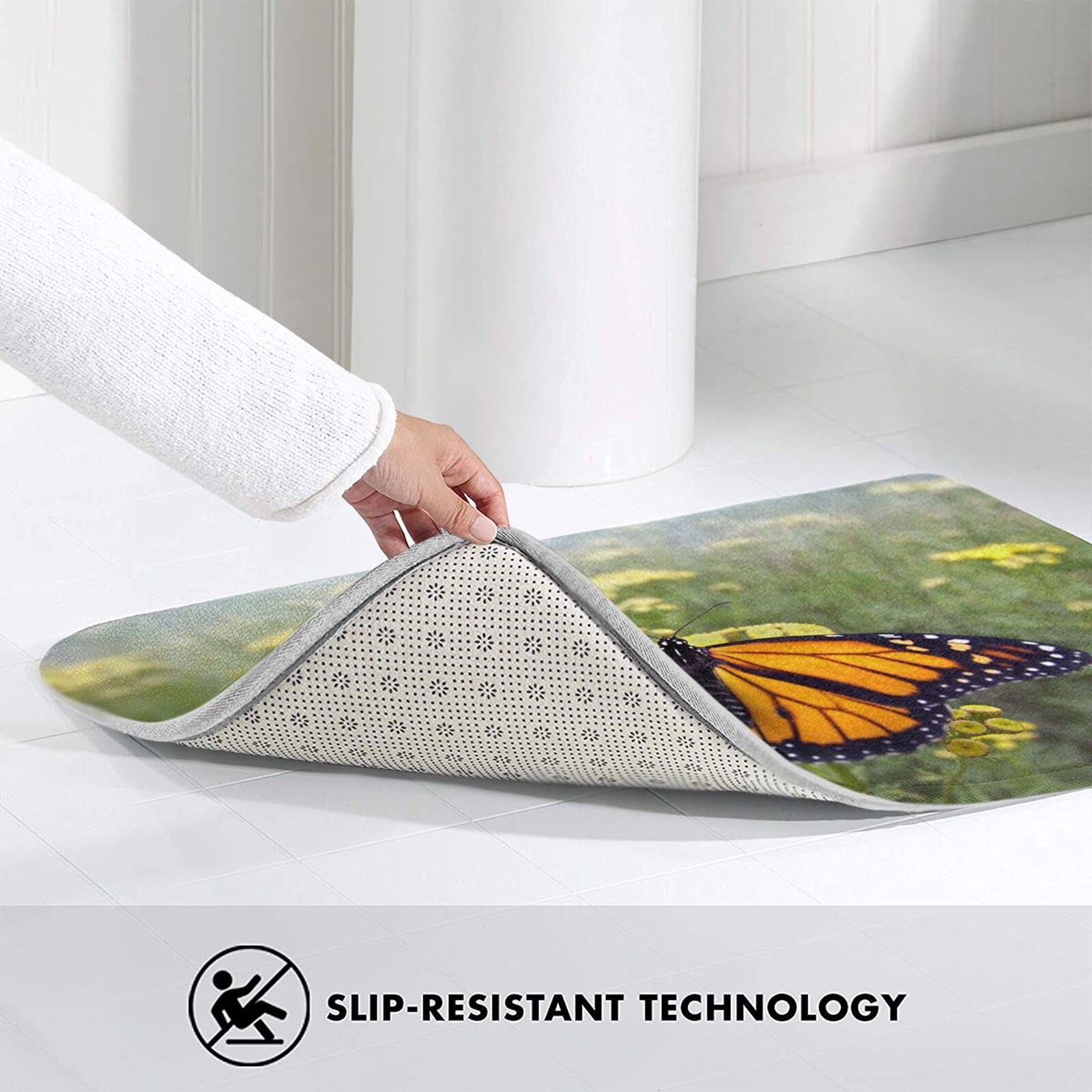 Monarch Butterfly Bath Mat - Soft Plush Non-Slip Absorbent Shower Rug for Bathroom Floor, Washable Kitchen Sink Carpet - Perfect Bathroom Decor & Cozy Home Accessories for Kids and Adults