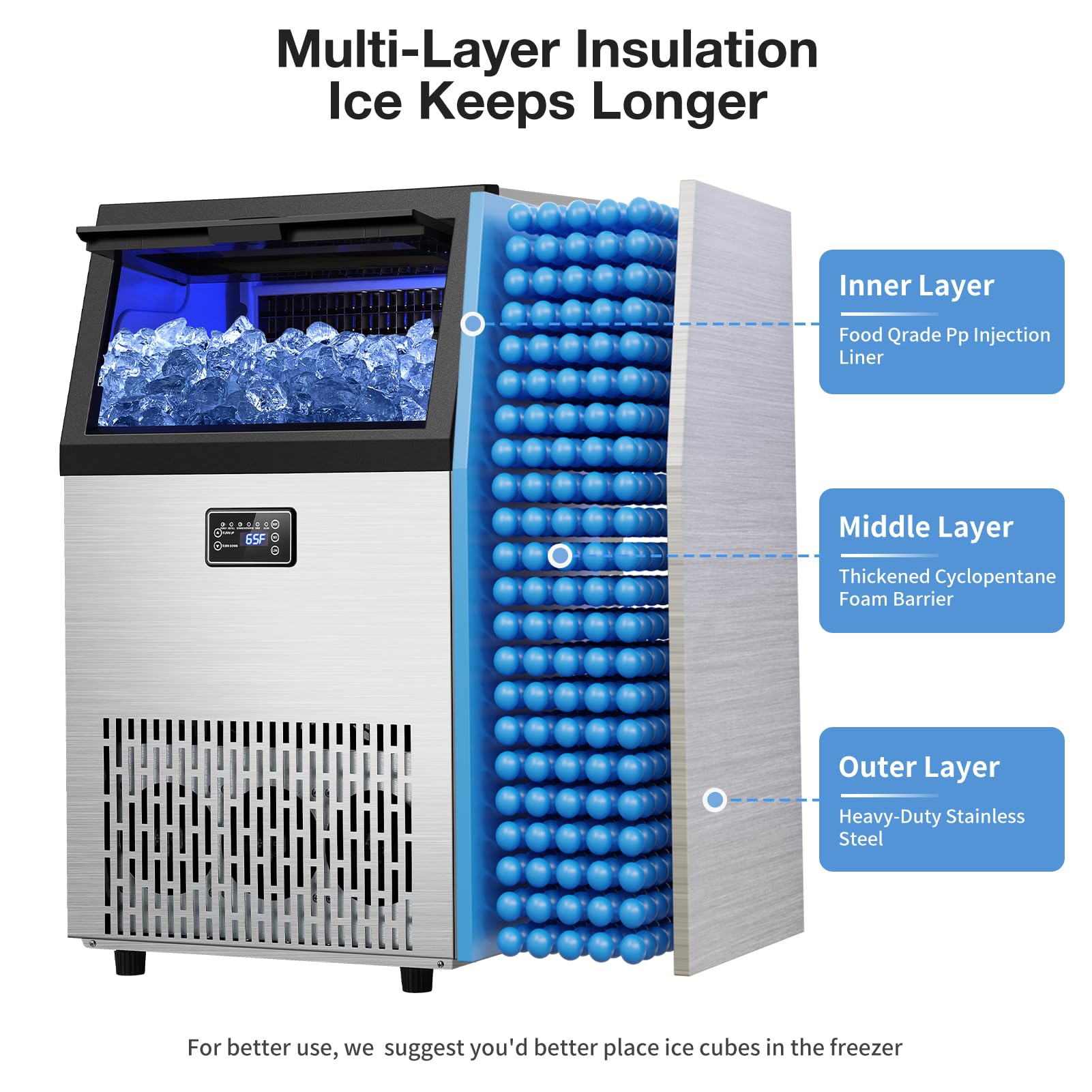 Commercial Ice Maker Machine 180LBS/Day - Self-Cleaning Stainless Steel Ice Machine with Timer & Filter for Bar, Restaurant, Home, Office - Perfect for Cocktails, Beverages & Food Preservation