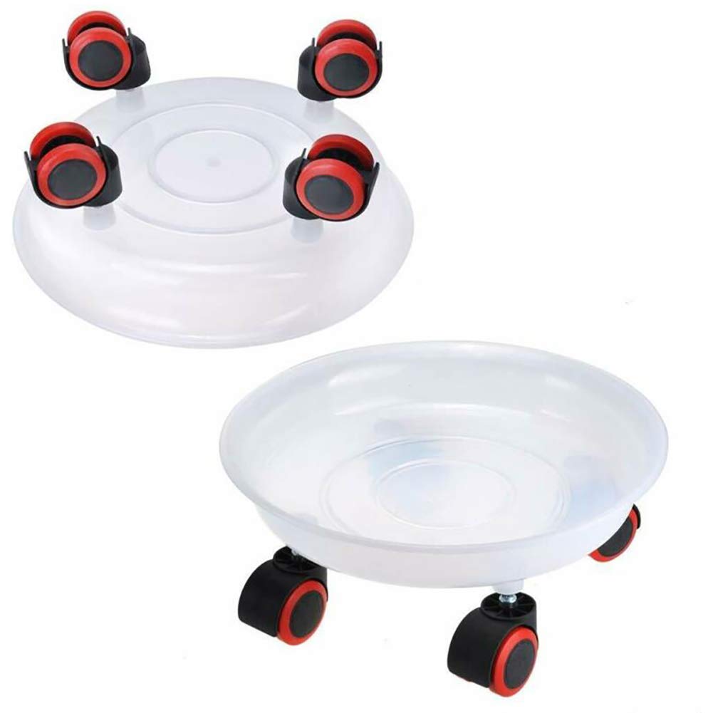 White Resin Plant Flower Pot Tray Stand - 26 x 20 CM Round Garden Plate Base Holder with Removable Wheel | Perfect for Indoor/Outdoor Plants, Balcony Decor & Gardening Accessories