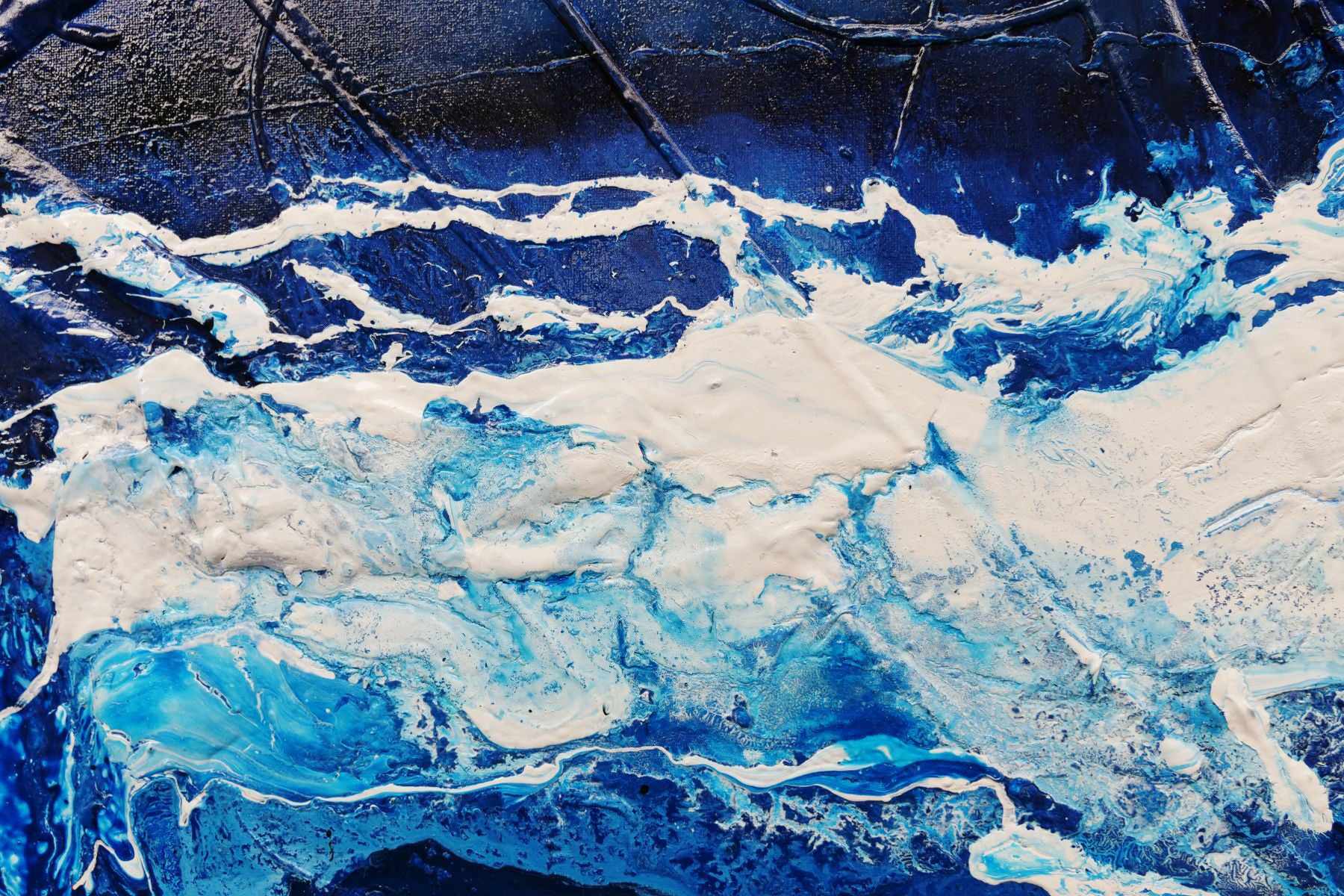 240cm x 100cm Blue and White Textured Abstract Ocean Painting - Sapphire Seas Wall Art for Living Room, Bedroom or Office Decor