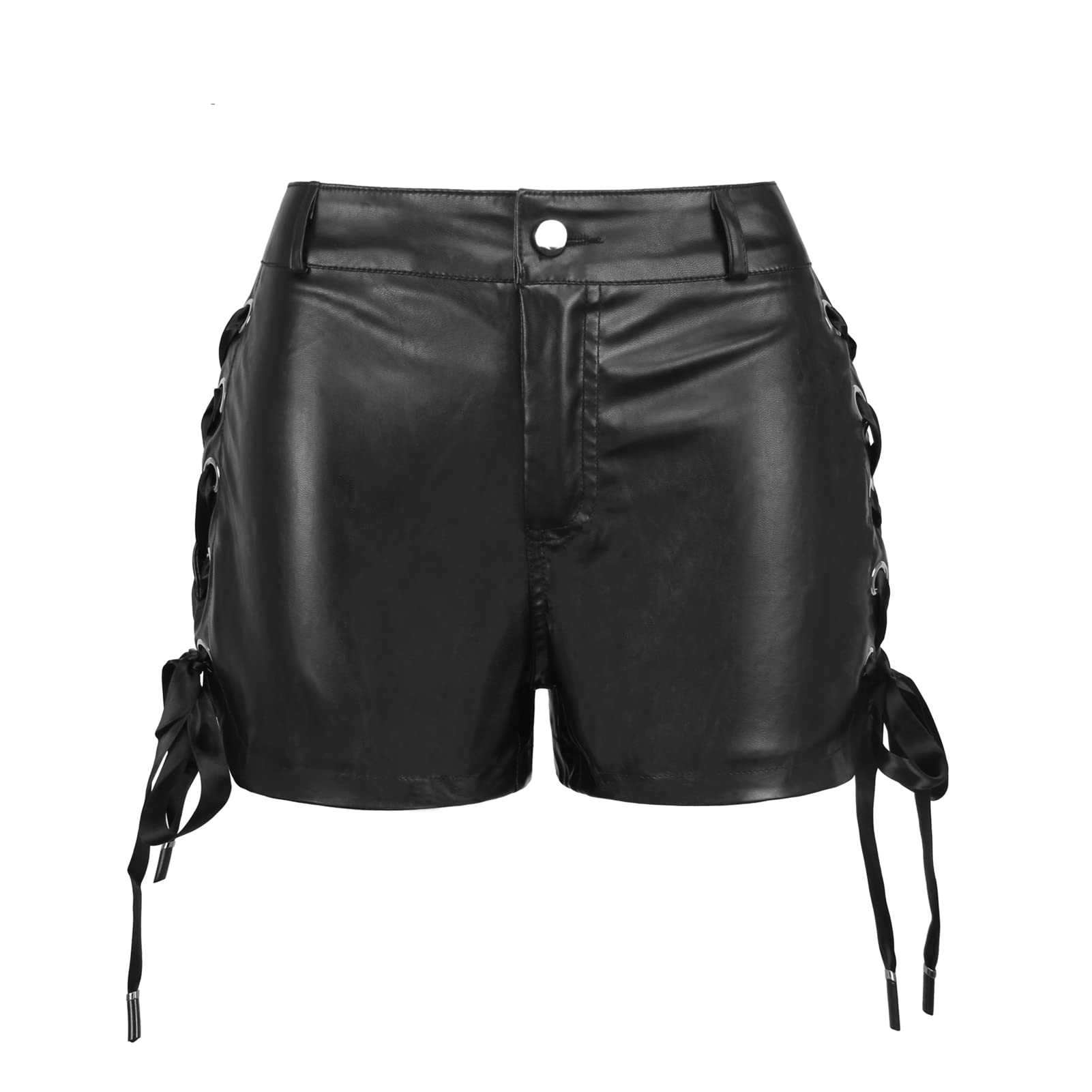 RAMISU Women's High Waisted Faux Leather Shorts - Stretchable Casual Pleather Shorts with Side Drawstring for Outfits | Perfect for Club, Party & Streetwear Fashion