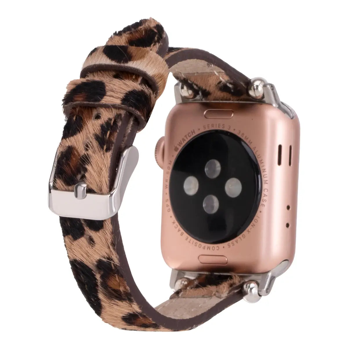 Furry Leopard Print Genuine Leather Ultra Slim Apple Watch Band for Women & Men - Stylish & Comfortable for Workouts, Office & Everyday Wear