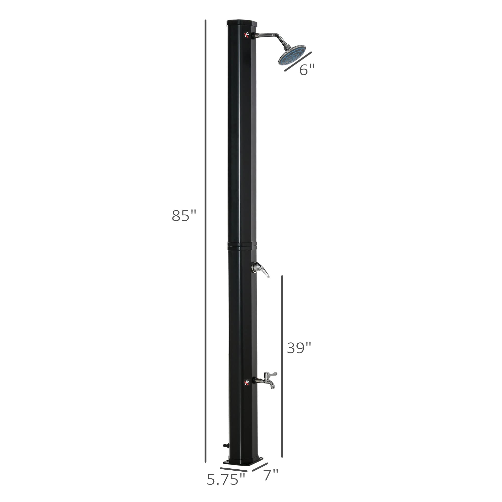 Outsunny 7ft Outdoor Solar Shower with 360° Rotating Head & Foot Faucet - Adjustable Temperature & Pressure, 9.2 Gallon Capacity - Perfect for Backyard, Pool, Camping & Beach Use