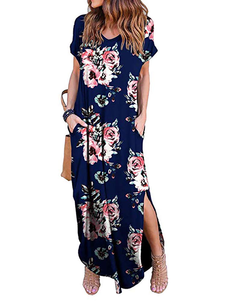 Plus Size Summer Maxi Dress for Women - Loose Boho Casual Long Dress with Pockets & Short Sleeve | Perfect for Beach Vacations, Outdoor Parties & Everyday Comfort