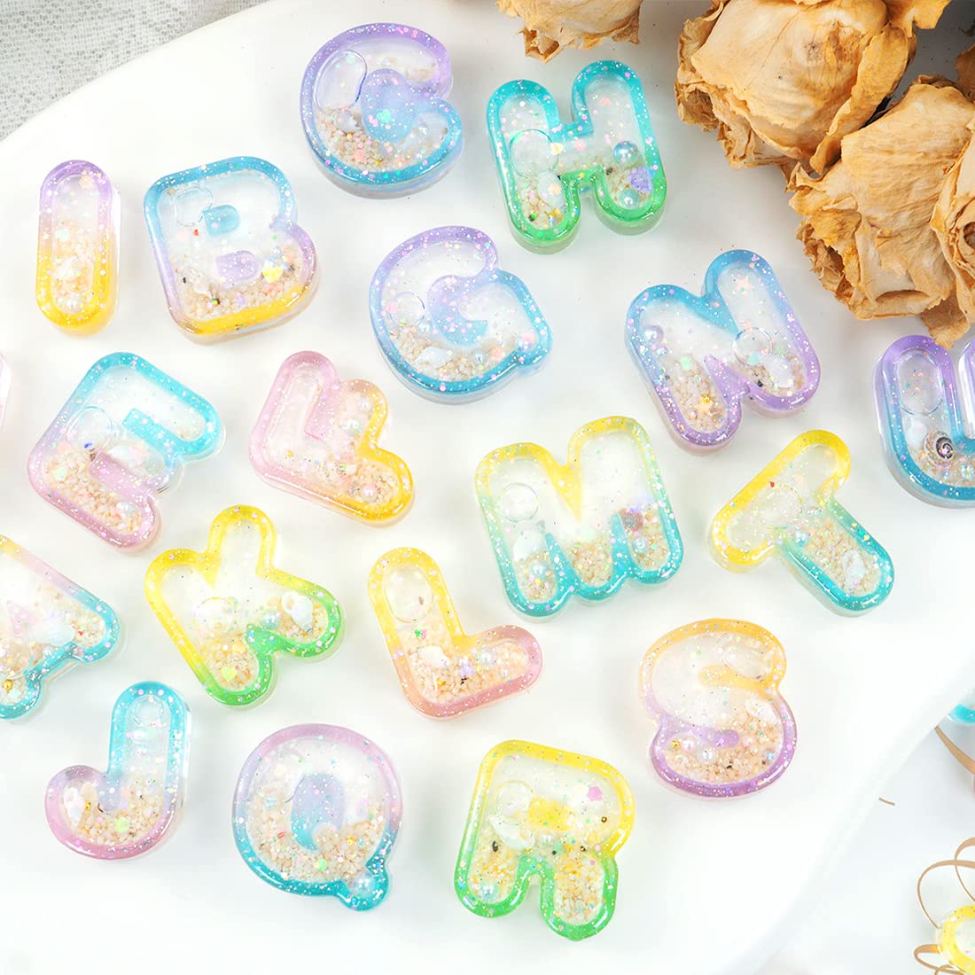 Premium 26-Piece Alphabet Resin Molds Set for DIY Epoxy Keychains, Jewelry & Pendant Making - Silicone Casting Molds with Seal Film for Quicksand Effect - Perfect for Handmade Gifts, Craft Projects & Home Decor