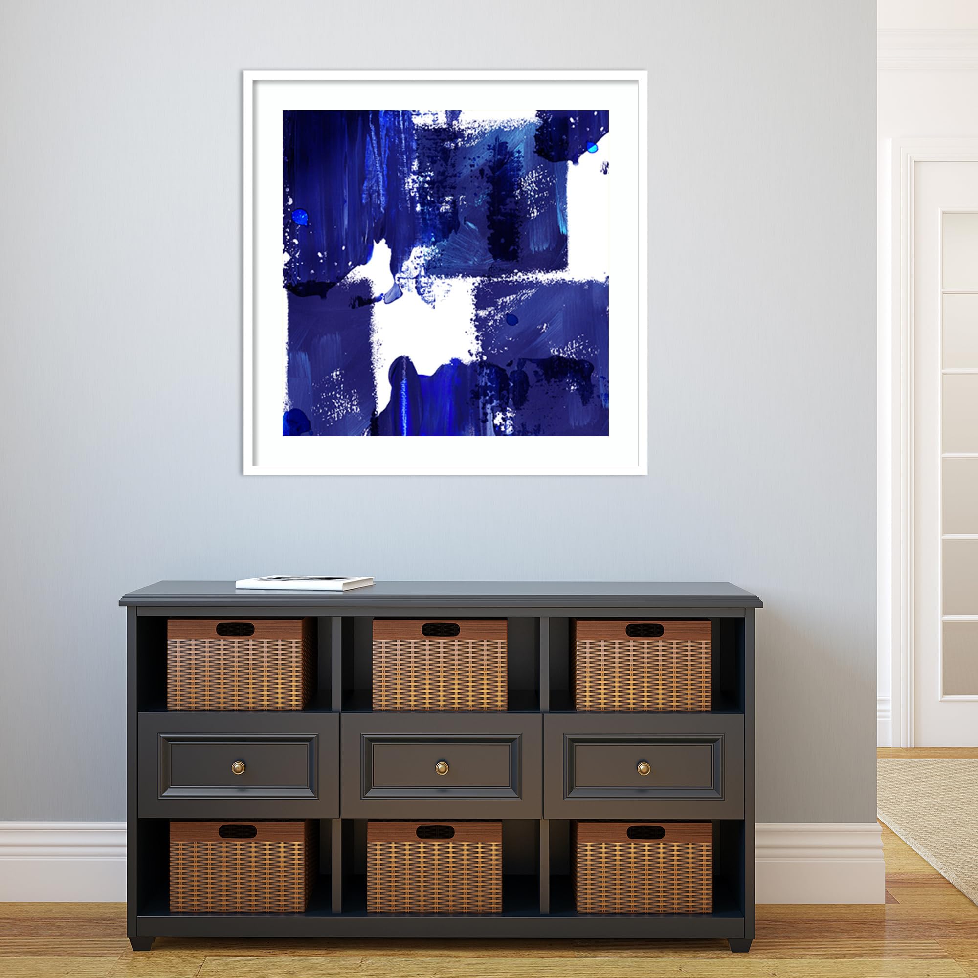 Amanti Art Framed Wall Art Print 33x33 - Indigo Abstract IV by Northern Lights, Modern Abstract Canvas Painting for Home & Office Decor - Perfect for Living Room, Bedroom, Bathroom & Kitchen Wall Decor
