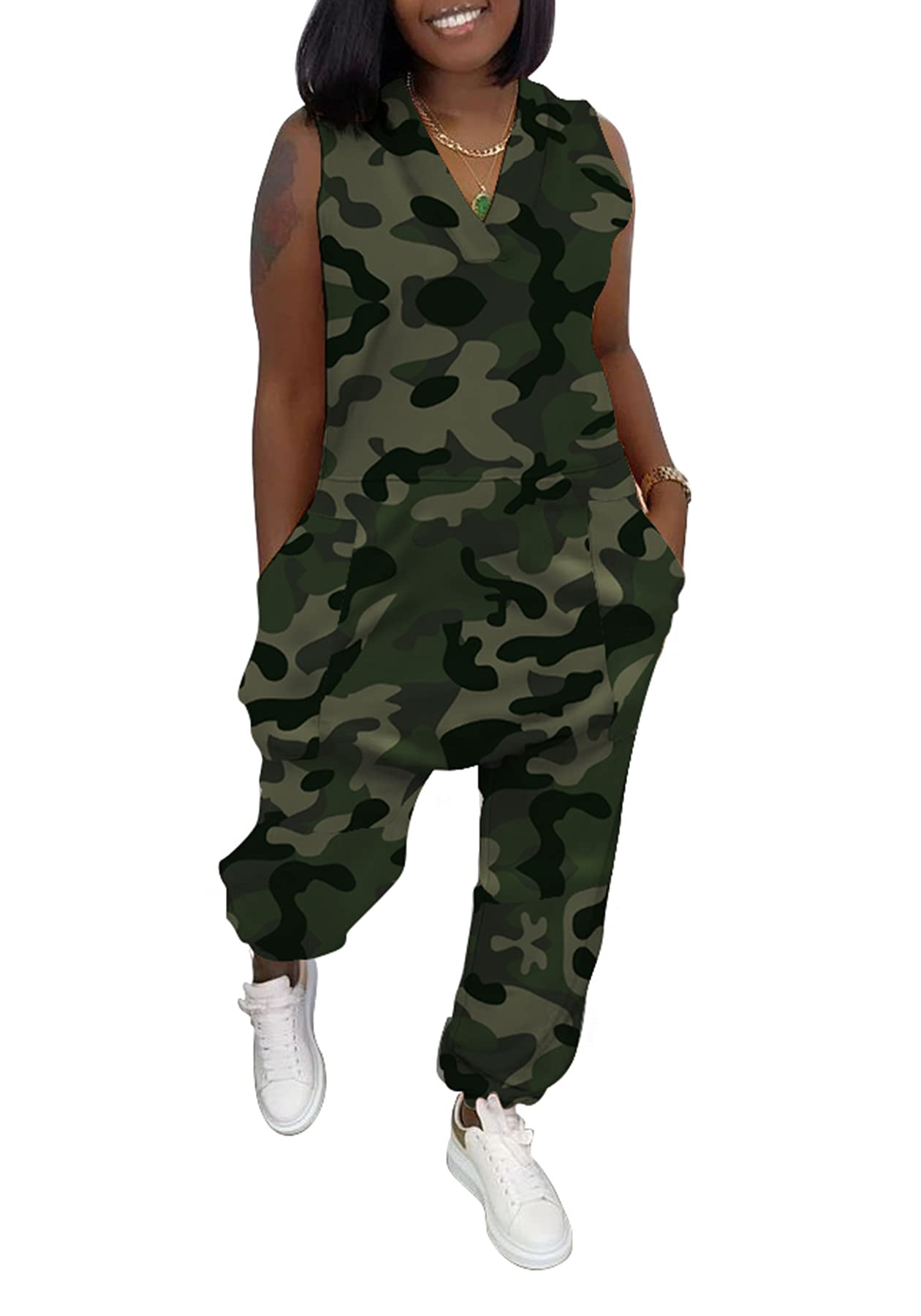 Tbahhir Women's Camo Jumpsuit - Summer Casual Long Pants Overalls with Pockets | Perfect for Outdoor Adventures, Travel & Street Style Fashion