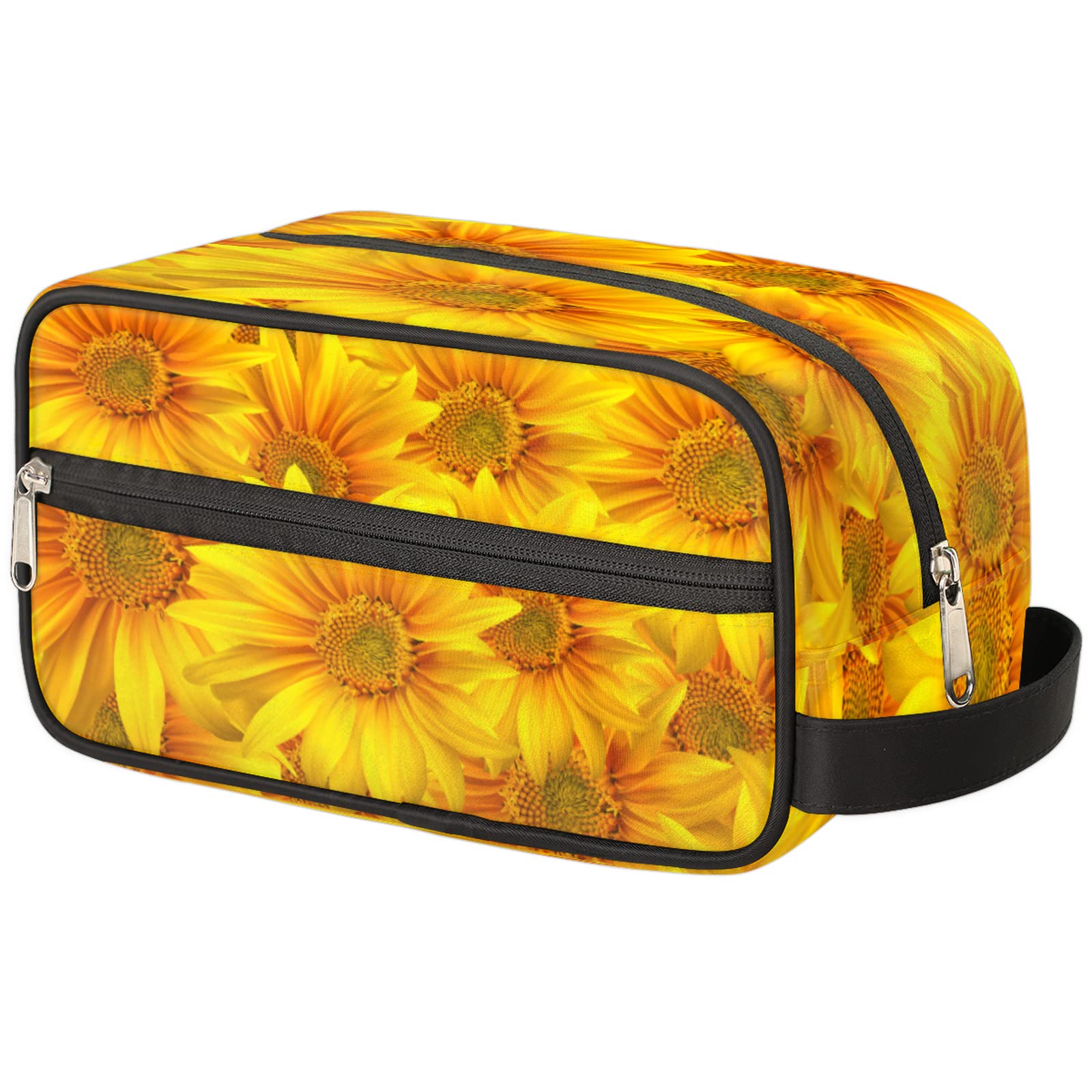 Waterproof Travel Toiletry Bag for Women & Men - Large Cosmetic Organizer with Sunflower Design, Lightweight Dopp Kit for Makeup, Shaving Essentials & Toiletries | Perfect for Vacation, Gym, Camping & Business Trips
