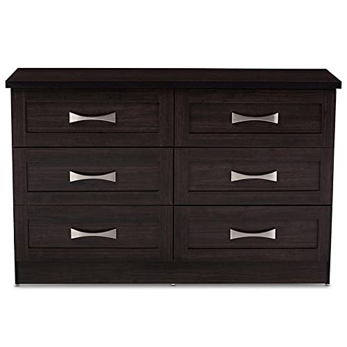 BOWERY HILL Modern 6-Drawer Wooden Dresser for Bedroom - Dark Brown Double Dresser with Ample Storage | Perfect for Master Bedroom, Guest Room & Apartment Organization