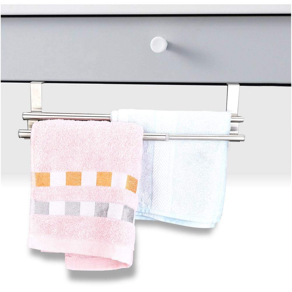 Ymiko Double Layer Stainless Steel Telescopic Towel Rack - Expandable Bathroom & Kitchen Storage Organizer for Hanging Towels, Robes, and Clothes - Perfect for Small Spaces, Apartments, and Dorm Rooms