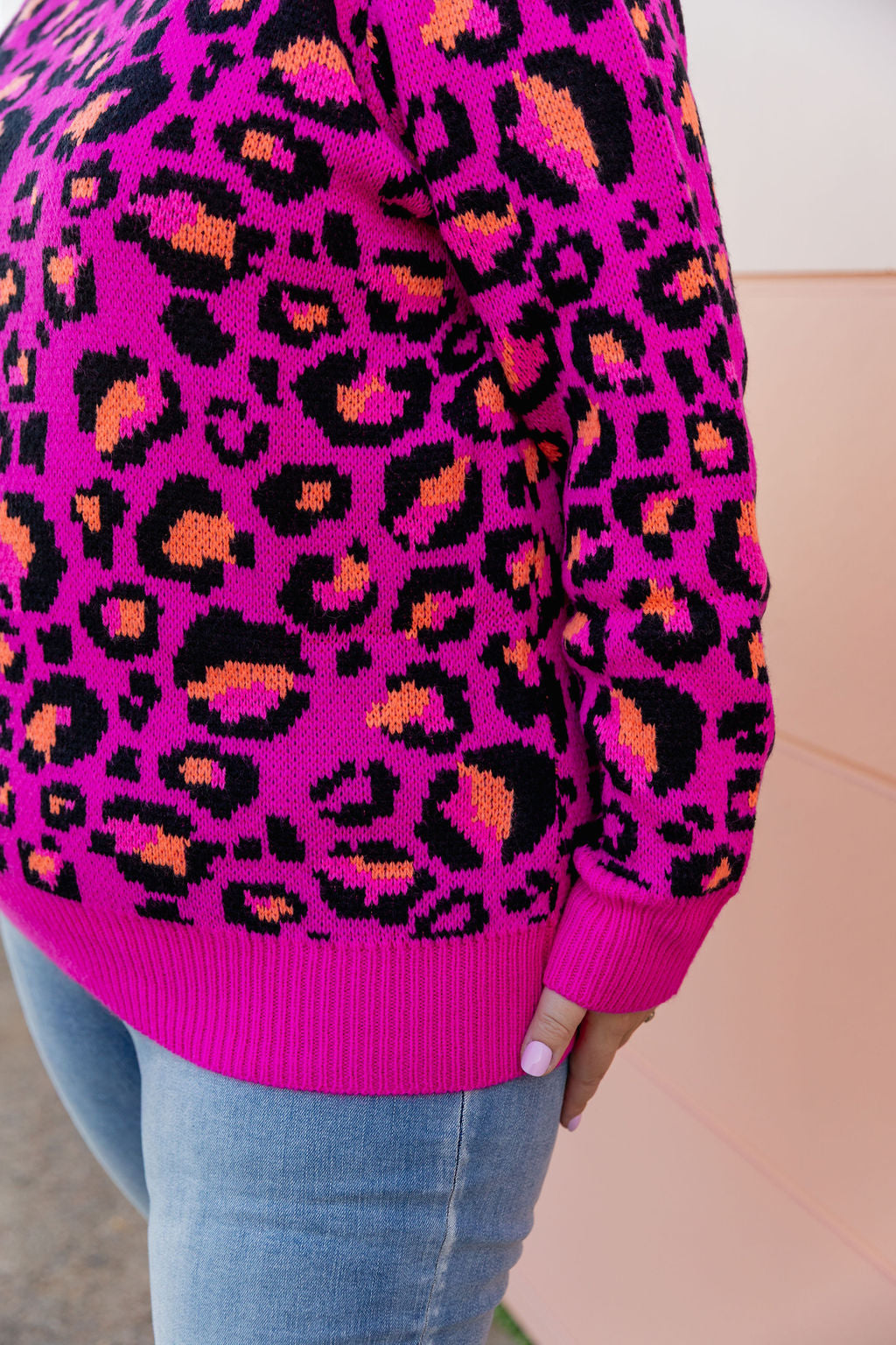 Kasey Rainbow Frankie Knit Sweater - Pink Leopard Print Women's Pullover | Cozy Winter Fashion for Casual Outings & Date Nights