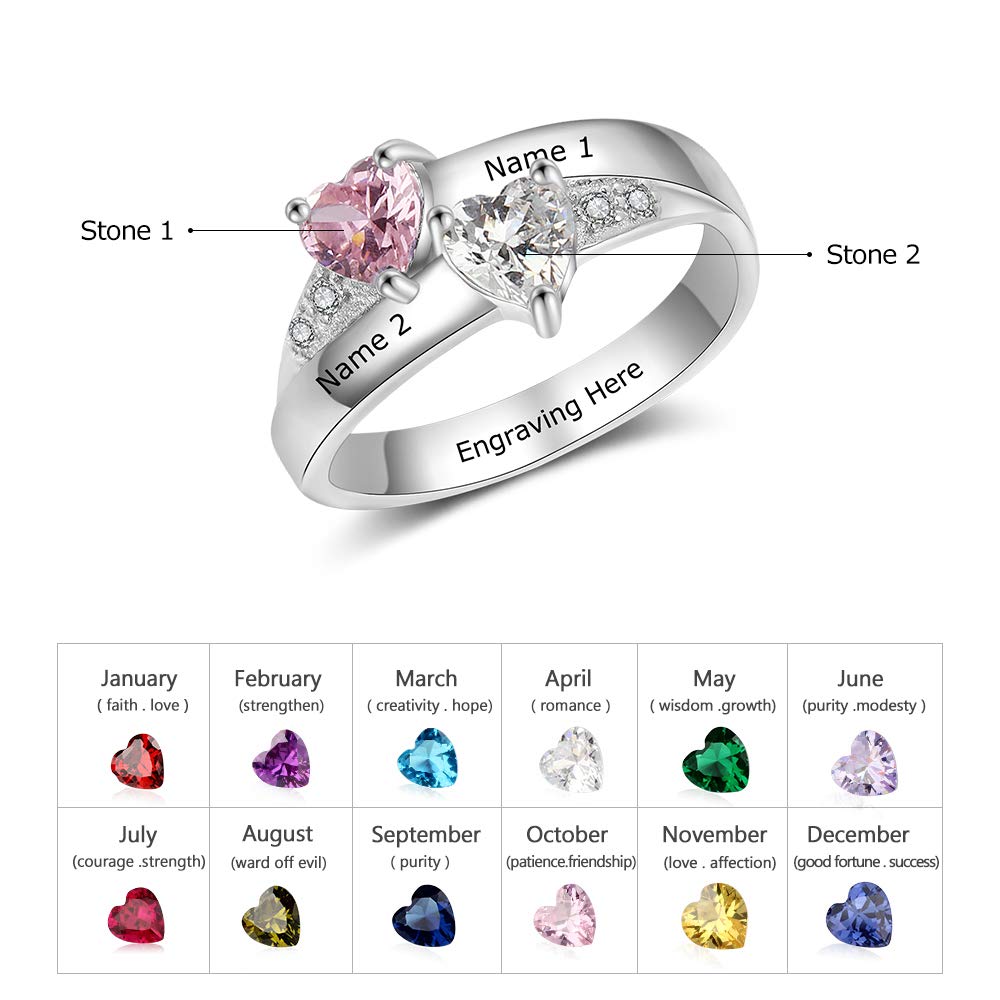 **Personalized Mother's Ring with 2 Birthstones & Custom Names - Unique Promise Ring for Wife, Mom Gifts for Christmas, Mother's Day - Perfect for Anniversaries, Weddings & Special Occasions**
