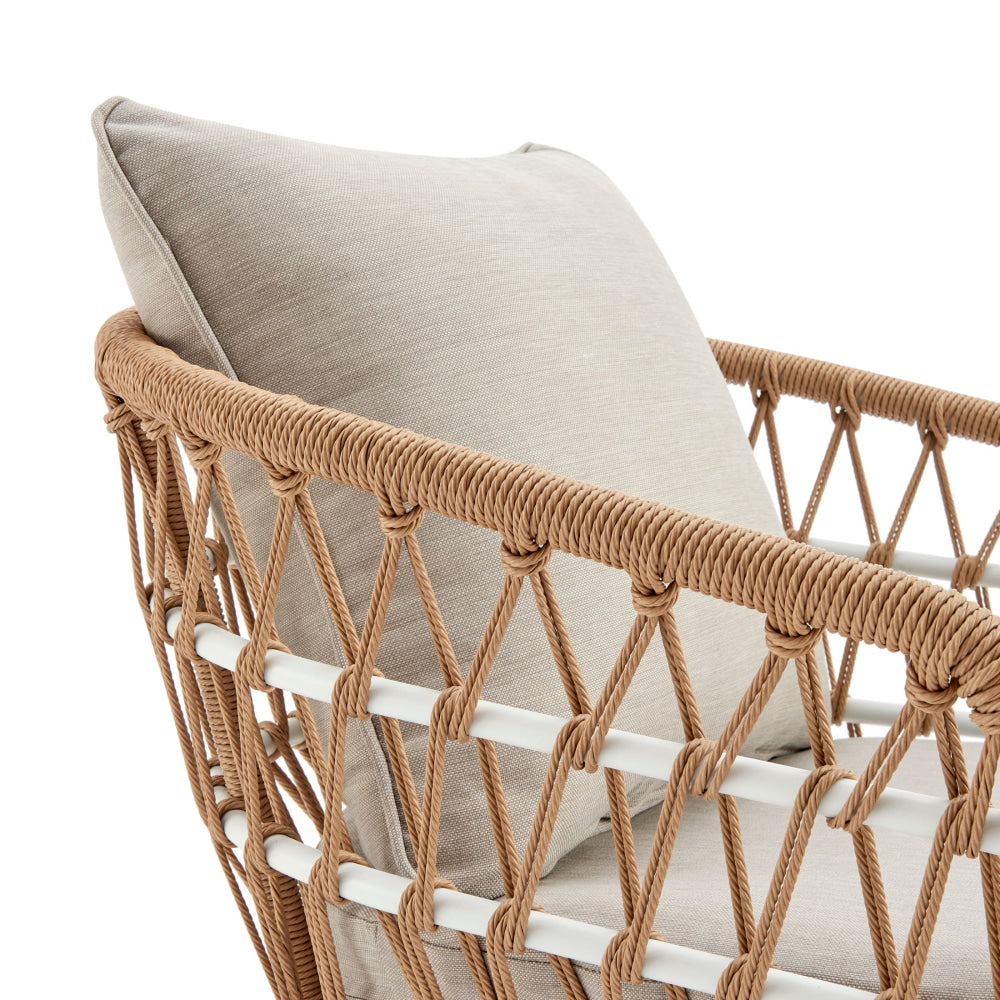 4-Piece Premium Rattan Outdoor Sofa Set with Armchairs and Table - Natural/White - Perfect for Patio, Garden, and Poolside Relaxation
