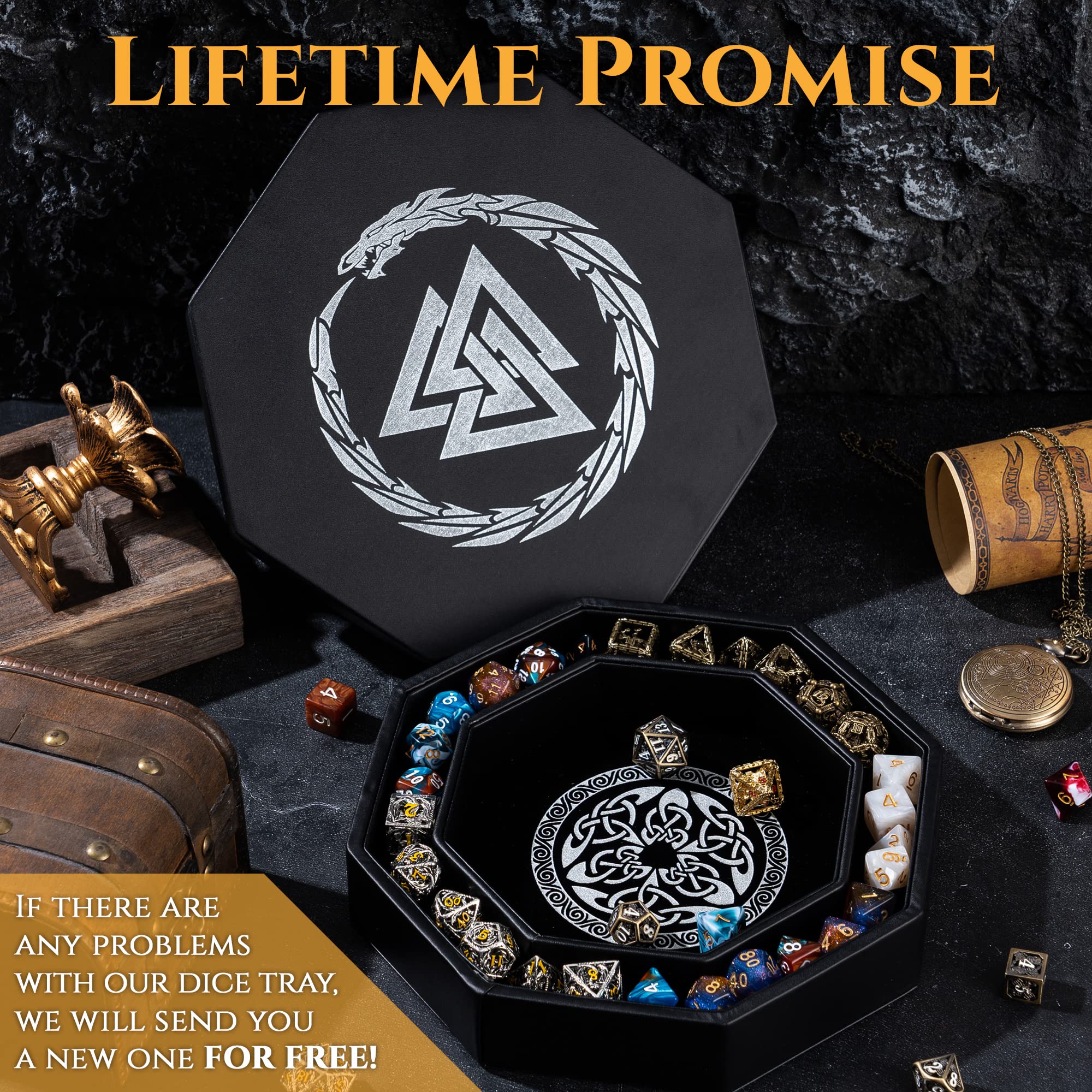 Valknut & Dragon Design 8 Inch Dice Rolling Tray for DND, RPG Games - Durable Tabletop Gaming Accessory with Storage Box - Perfect for Dungeons & Dragons, Pathfinder, Magic The Gathering Game Nights