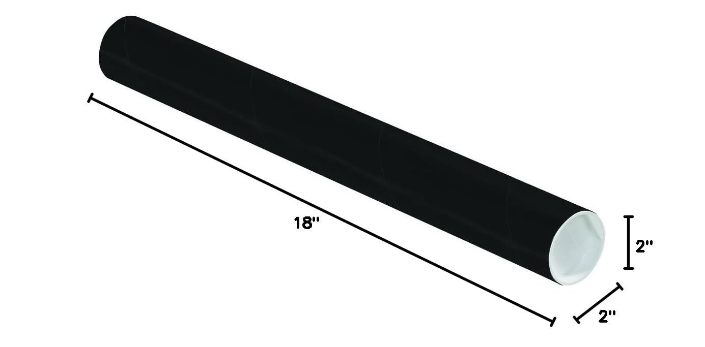 Aviditi 2x18 Inch Black Mailing Tubes with End Caps - Pack of 50 | Heavy Duty Shipping & Storage Tubes for Documents, Blueprints, Posters | Perfect for Office, School & Postal Mailing Protection