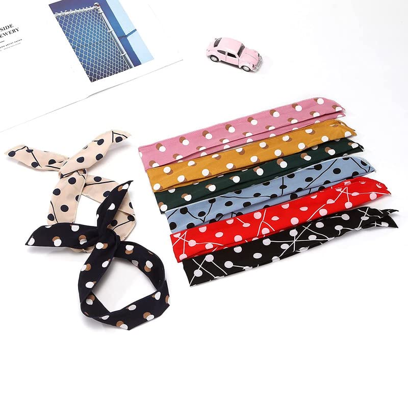 FAMEZA Women's Wire Headbands - 6 Pack Fashion Hair Accessories with Dot Twist Bow & Bunny Ears Design - Perfect for Workouts, Yoga, Running and Daily Styling