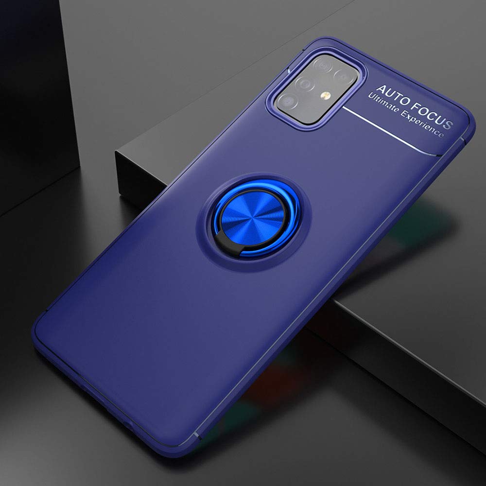 Samsung Galaxy A51 4G Phone Case with Tempered Glass Screen Protector - Slim Soft Silicone Cover with Magnetic Stand & Ring Holder - Compatible with Galaxy A51/A515F/S51/SM-A515 (Blue) - Perfect for Everyday Protection & Hands-Free Viewing