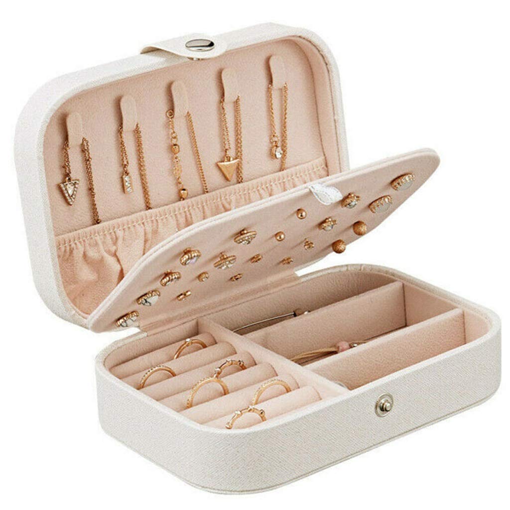 UXZDX CUJUX Universal Jewelry Organizer - Travel Jewelry Case with Zipper, Leather Storage Box for Earrings, Necklaces & Rings - Portable Jewelry Display Organizer (White) - Perfect for Travel, Home Storage & Gift Giving