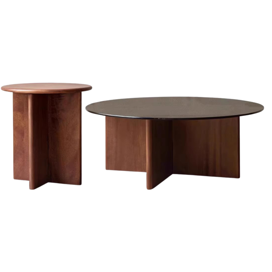 35.4x35.4x13.8 inch/ 90x90x34.3сm + 17.7x17.7x18.9 inch/ 45x45x48сm/ Rich Dark Walnut color / large coffee table +small coffee table combination