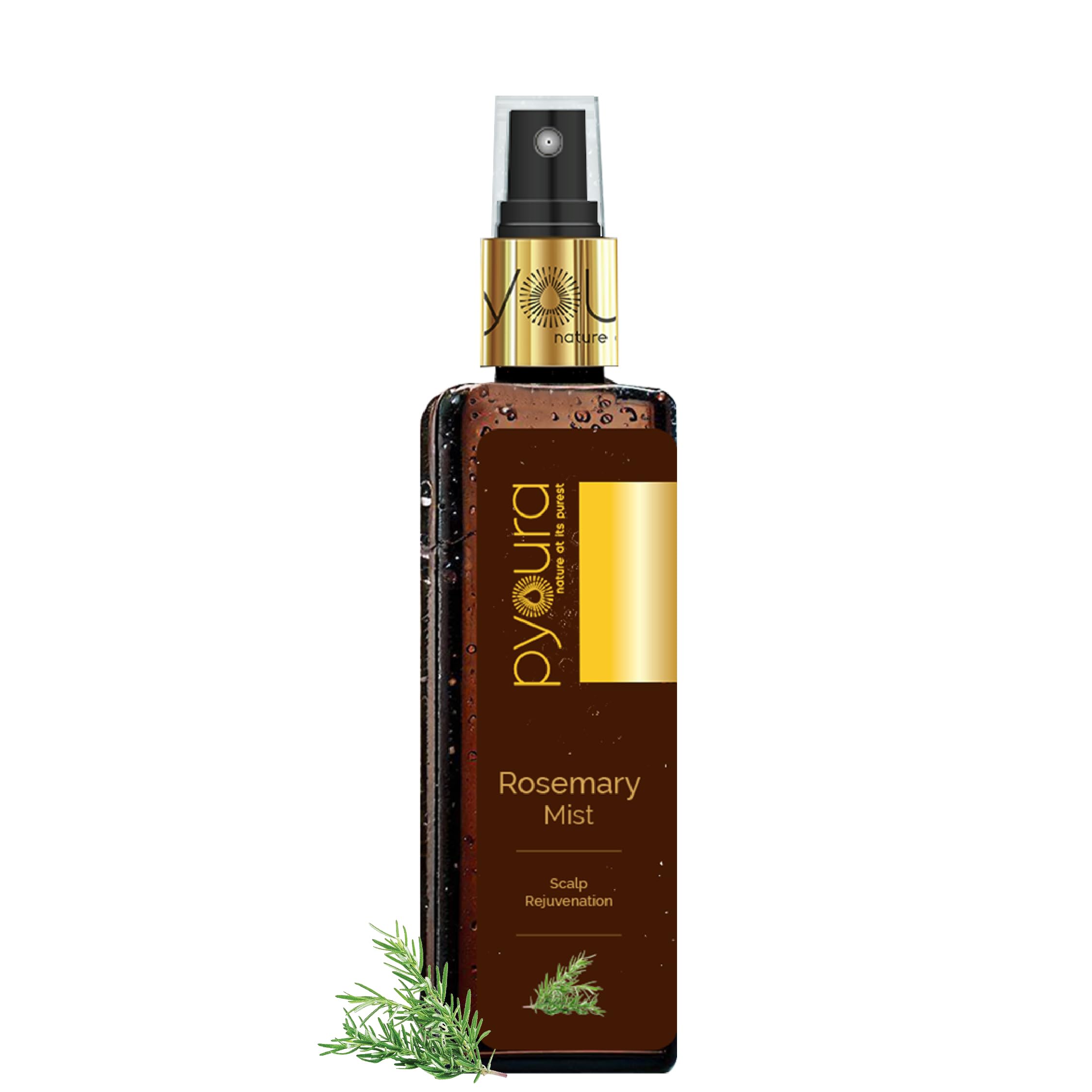 PYOURA Rosemary Water Hair Mist Spray 50ml - Natural Hair Growth Treatment for Hair Fall Control & Scalp Health | Heat Protection, Non-Oily Ayurvedic Serum with 100% Pure Rosemary Leaf Extract | Perfect for Daily Hair Care, Styling & Damaged Hair Repair