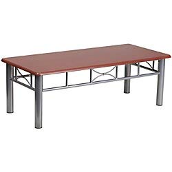 Flash Furniture Mahogany Laminate Coffee Table with Silver Steel Frame - Modern Living Room Centerpiece for Home & Office Decor