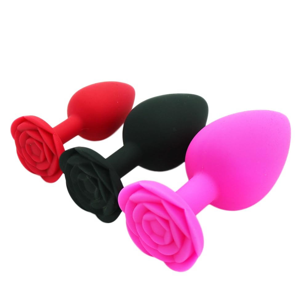 3-Piece Flower Shaped Anal Training Plug Set - Soft Silicone Butt Plugs for Adults in Different Colors - Perfect for Beginners, Couples Play & Sensual Exploration