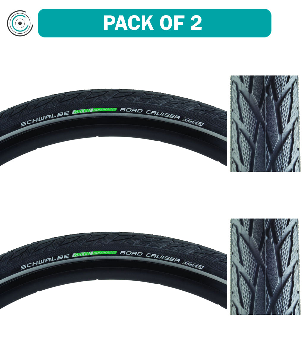 2 Pack Schwalbe Road Cruiser Active Twin KGuard 20x1.75 Wire TPI 65 Bike Tires - Black/Brown/Reflective (11101300) for Urban Commuting & Hybrid Bikes