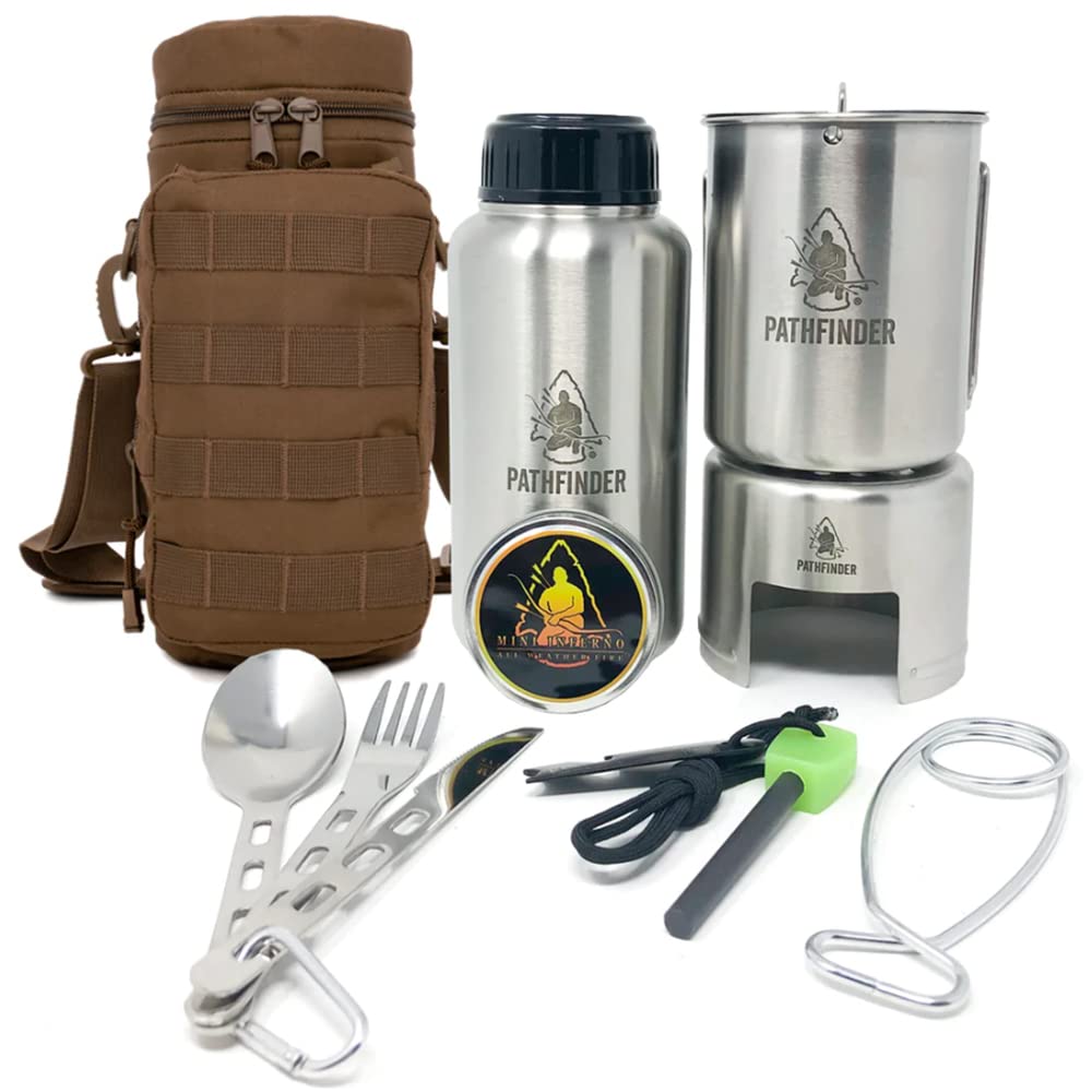 **Pathfinder School Stainless Steel Bottle Cooking Kit – Durable Camping & Survival Gear for Outdoor Adventures**