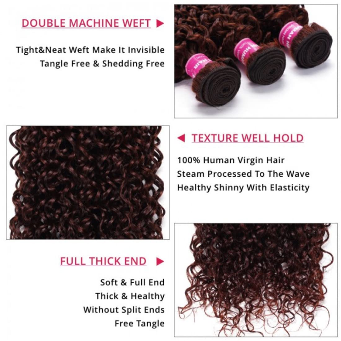 Brazilian Virgin Remy Human Hair Weave Bundles #33B Reddish Brown Jerry Curly 8 Inch - 100% Human Hair Extensions for Women Sew In | Perfect for Daily Styling, Special Occasions & Volume Boosting