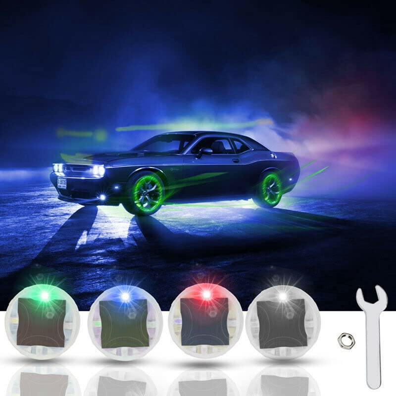 4Pcs Solar LED Car Tire Lights - Wheel Hub Lamp Cap Lights with Flashing Modes for Vehicles, Motorcycles, Bicycles | Waterproof & Energy Efficient for Night Driving, Car Shows, and Safety Decorations