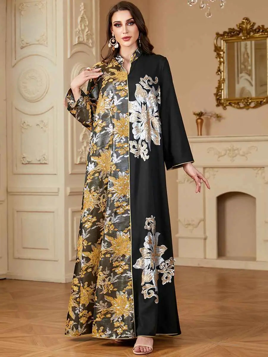 Elegant Jacquard Eid Caftan Dress for Women - Long Sleeve Flowy Kaftan #244150 - Perfect for Eid Celebrations, Weddings & Special Occasions
