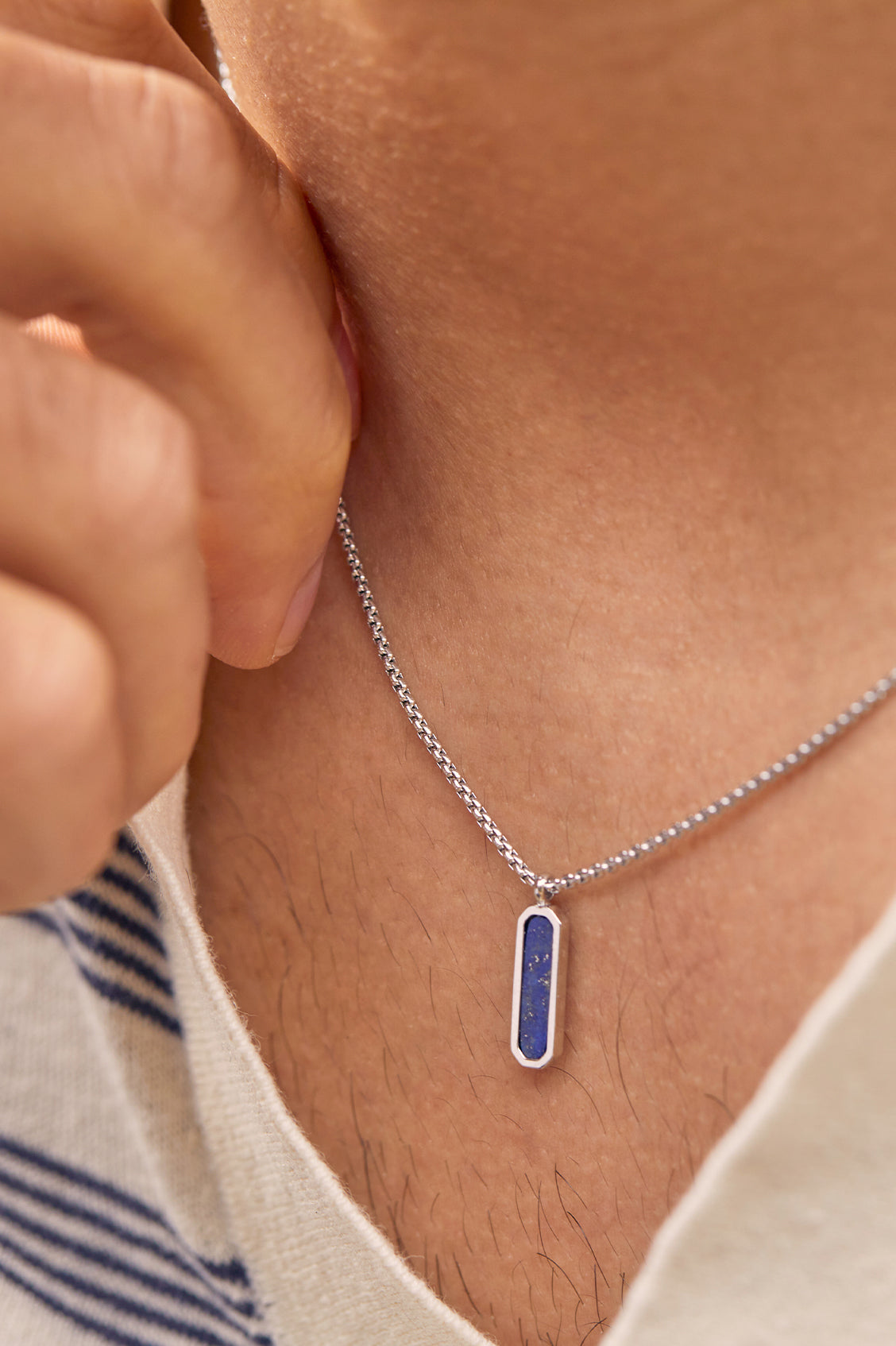 Men's Sterling Silver Gemstone Tag Pendant Necklace - Durable 925 Silver Jewelry for Everyday Wear & Gifts | Perfect for Casual Outfits, Date Nights & Special Occasions