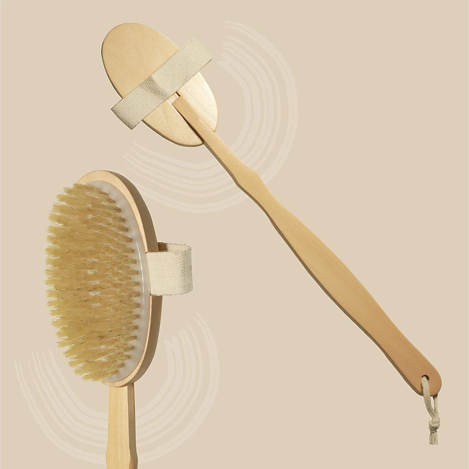 RED SQUARE 2-in-1 Dry Skin Body Brush with 11 Inch Removable Wooden Handle - Exfoliate & Massage for Smooth Skin - Perfect for Shower, Spa & Dry Brushing Therapy