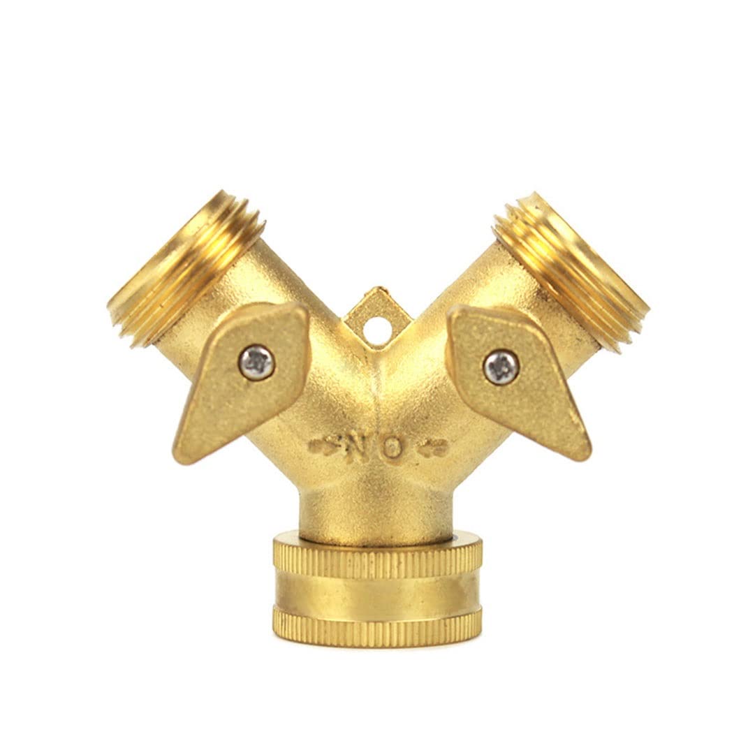 Heavy Duty Brass Garden Hose Connector Tap Splitter (2 Way) - 2 Valve Y-Shaped Spigot Adapter for Farm, Greenhouse & Outdoor Watering | Durable Metal Hose Y-Splitter for Irrigation, Lawn Care & Gardening