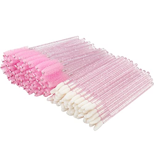 300 Pack Disposable Mascara Wands & Lip Brushes - Pink Crystal Spoolies for Eyelash Extensions, Lipstick, Lipgloss & Eyebrow Tattoo - Perfect for Salon, Makeup Artists & Home Use